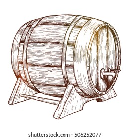 Sketch Of Beer Barrel. Vector.