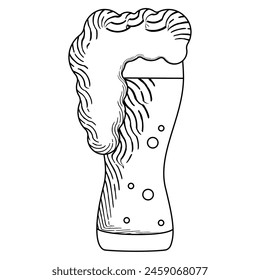 Sketch of a beer glass with foam Vector illustration