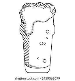 Sketch of a beer glass with foam Vector illustration