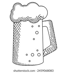 Sketch of a beer glass with foam Vector illustration