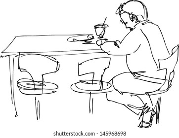  sketch of being fellow at a table on a chair in a cafe