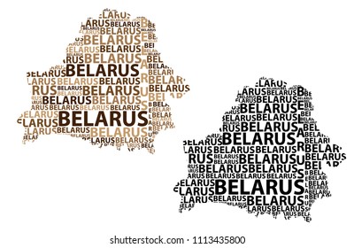 Sketch Belarus letter text map, Belarus - in the shape of the continent, Map Republic of Belarus (Byelorussia or Belorussia) - black and brown vector illustration