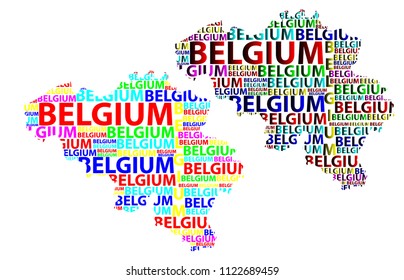 Sketch Belgium letter text map, Belgium - in the shape of the continent, Map of Kingdom of Belgium - color vector illustration