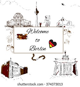 Sketch Berlin. Famous buildings Germany capital.Card.