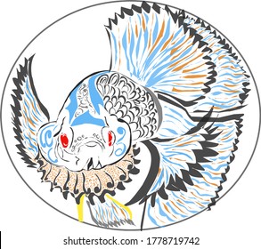 Sketch betta fish or fighting fish, Indonesian people named it (Ikan Cupang). Vector Illustration ethnic
