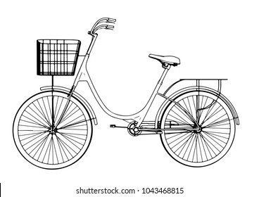 sketch of a bicycle with a basket vector
