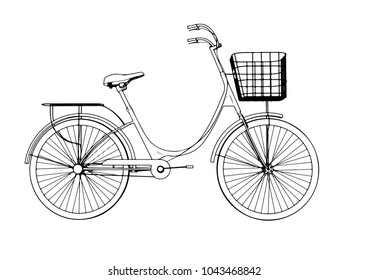 sketch of a bicycle with a basket vector
