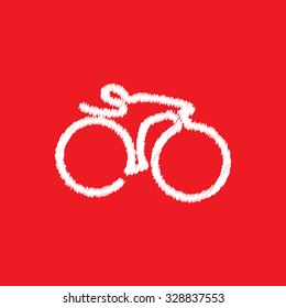 sketch bicycle icon on red background.