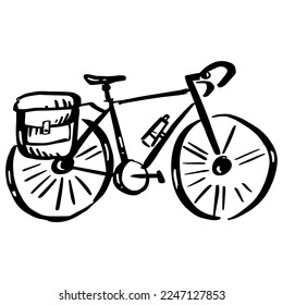 Sketch of bicycle travel. Hand drawing illustration.