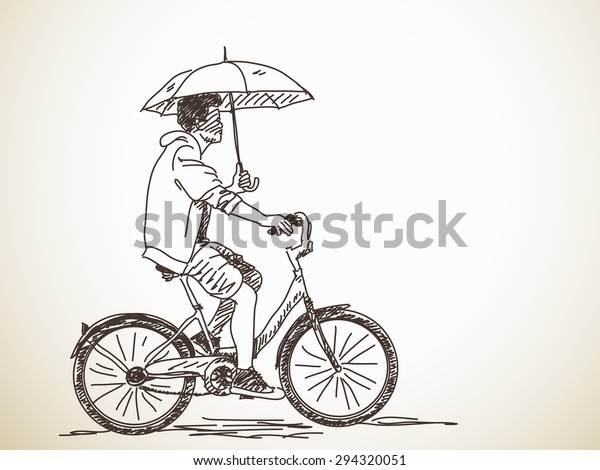 Sketch Bicyclist Umbrella Hand Drawn Vector Stock Vector (Royalty Free ...