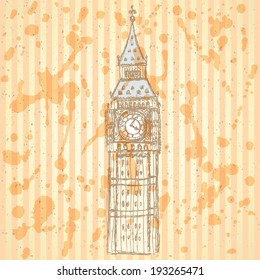 Sketch Big Ben, vector vintage background eps 10