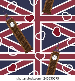 Sketch Big Ben, vector vintage seamless pattern