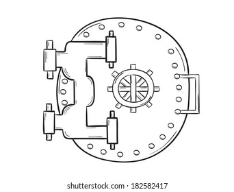 sketch of the big closed safe door on white background, isolated