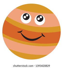 A sketch of a big planet called Jupiter with a smiley vector color drawing or illustration