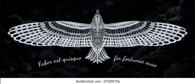 Sketch of bird for tattoo. Line art. Vector illustration. Eagle. Hand drawn owl.