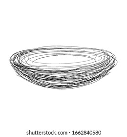 Sketch of a bird's nest isolated on a white background. Doodle style. Organic logo. Vector element for design.