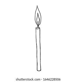 Sketch of a birning candle. Outline of a doodle on a white background. Vector element for design. Happy Easter.
