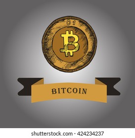 Sketch of bitcoin. vector illustration 2.