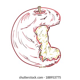 sketch of the bitten apple on white background