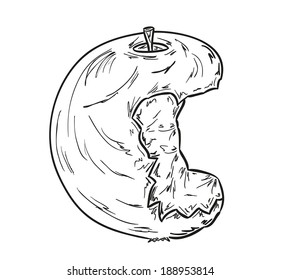 sketch of the bitten apple on white background