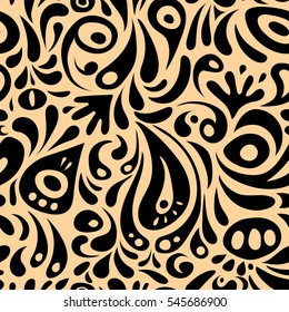 Sketch in black and beige colors. Vector illustration. Vivid repeating floral - For easy making seamless pattern use it for filling any contours.