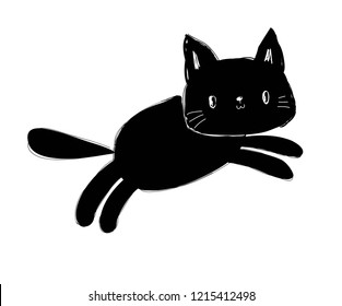 Sketch black cat vector illustration. Children's print and poster design