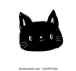 Sketch black cute cat drawing vector illustration. Hand Drawn Black kitten. 