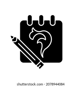 Sketch black glyph icon. Hand drawn pictures. Implementing clients ideas. Creating beautiful drawings. Tattoo professionals. Silhouette symbol on white space. Vector isolated illustration