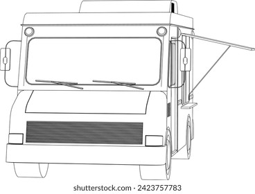 sketch with black lines on a white background of a bus selling ice cream vector