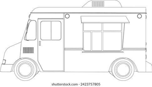 sketch with black lines on a white background of a bus selling ice cream vector