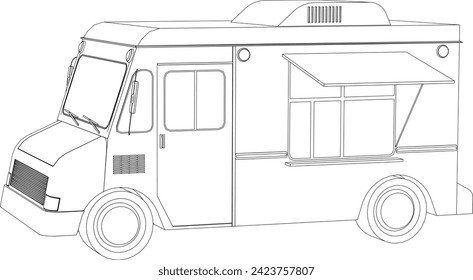 sketch with black lines on a white background of a bus selling ice cream vector