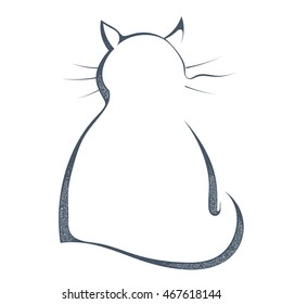 Sketch black silhouette a cat isolated on white background. Style grunge Stock vector illustration.