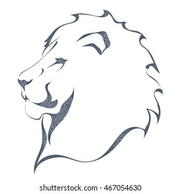 Sketch black silhouette of a lion's head in profile isolated on white background. The king of all animals, grunge style. The strength and pride. Stock vector illustration.