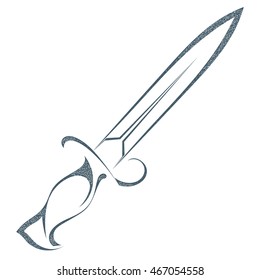 Sketch black sword isolated on white background. Weapons vintage grunge style. Stock vector illustration.