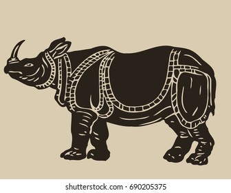 Sketch of black vector illustration of a wild rhino