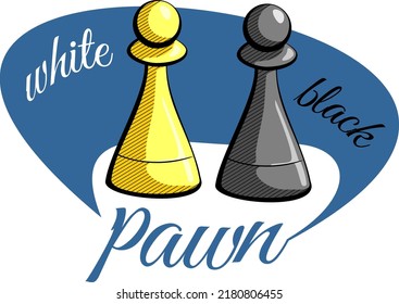 a sketch of black and white chess pawn figures on blue background vector illustration