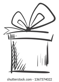 Sketch of a black and white gift box vector or color illustration