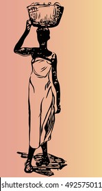 sketch of a black woman in a long dress holding a crown on his head