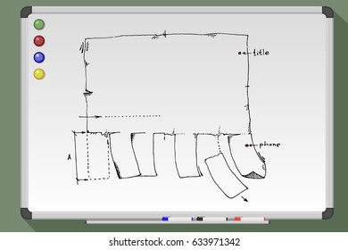 sketch of the blank paper and detached one piece on whiteboard. Hand drawn vector stock illustration