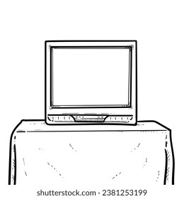 Sketch Blank Television old with table white Background vector modern illustration