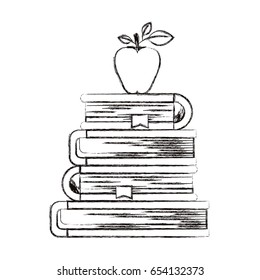 sketch blurred silhouette of stack of books with apple fruit vector illustration