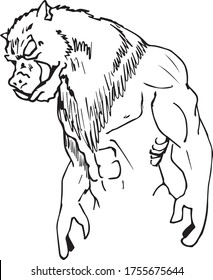 Sketch of a boar man character or sports mascot charging, sprinting or running