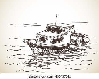 Sketch of boat, Hand drawn vector illustration