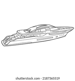 sketch of a boat with a motor, coloring, isolated object on a white background, vector illustration, eps