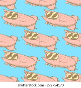 Sketch bobsled team in vintage style, vector seamless pattern