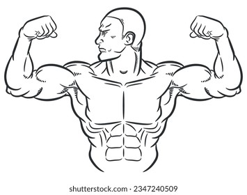 Sketch Bodybuilder Flexing Bulky Arm Muscles