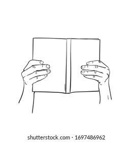 Sketch of book in hands, Hand drawn isolated vector line art illustration