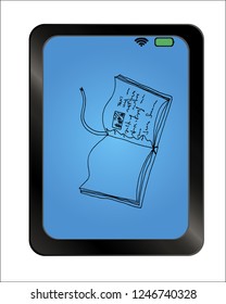 Sketch of book on background plate. Hand drawn vector illustration with empty cover and leafs. stack of books. School elements.