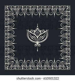 Sketch of border and endless stripes and lotus flower in henna tattoo style. Mehndi element for tattoo design, card backgrounds, print on clothes or else. Vector stripes with lotus flower.