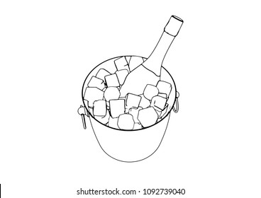 sketch of a bottle in an ice bucket vector